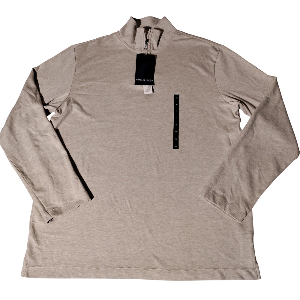 Consensus Mens Supima Cotton Quarter Zip Pullover Oat Heather CK08350 Size M NWT